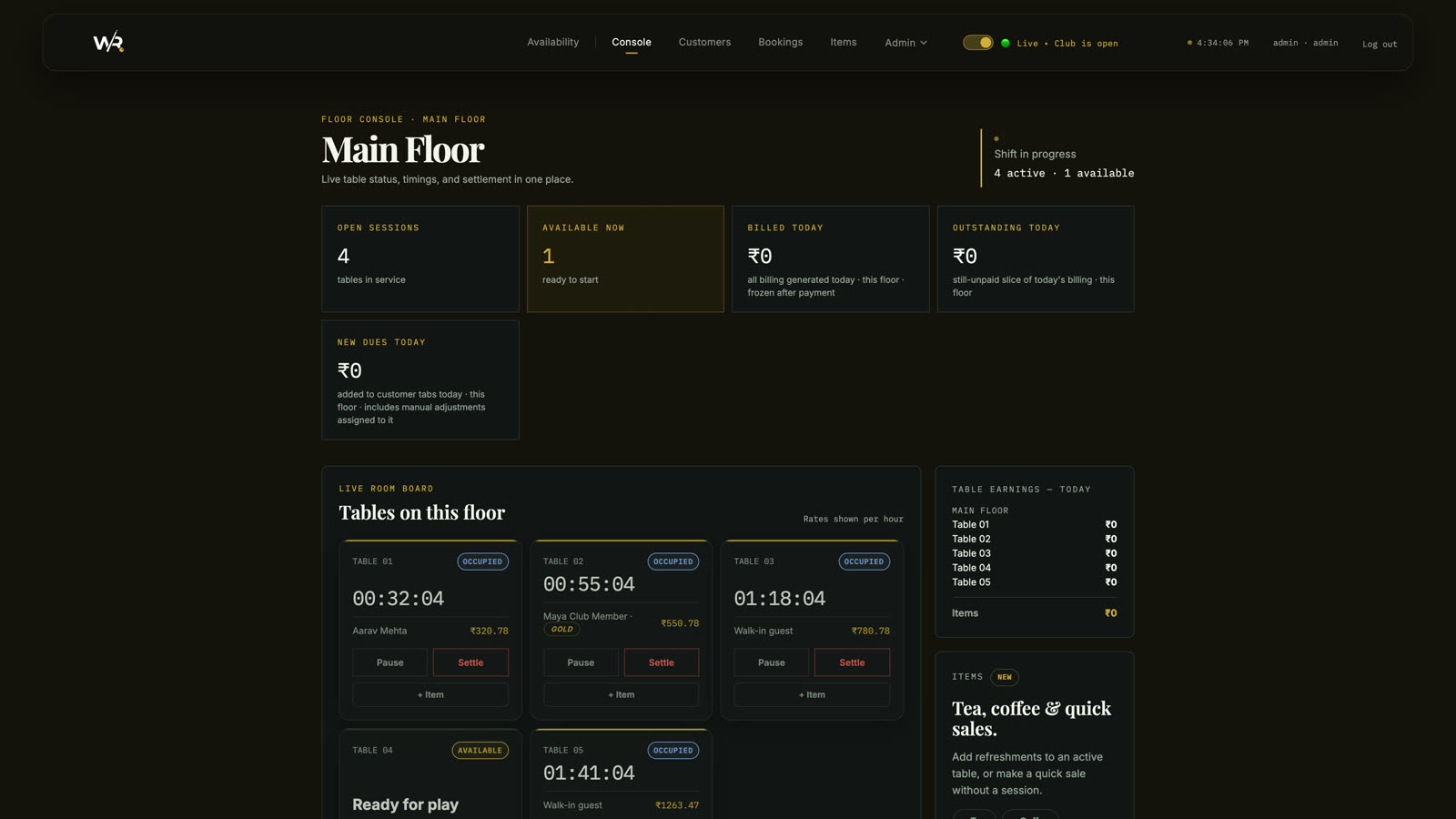 Live floor console